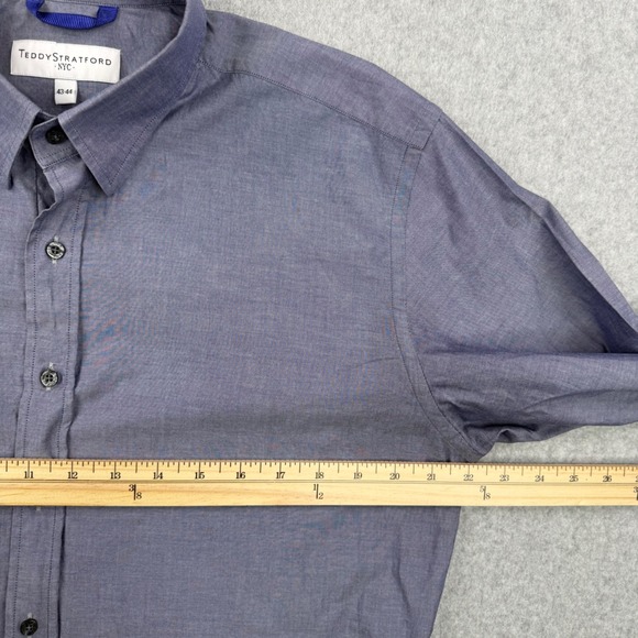 Teddy Stratford Shirt Mens 43 44 Blue Zip Front Button Down Long Sleeve Cotton - Picture 9 of 12